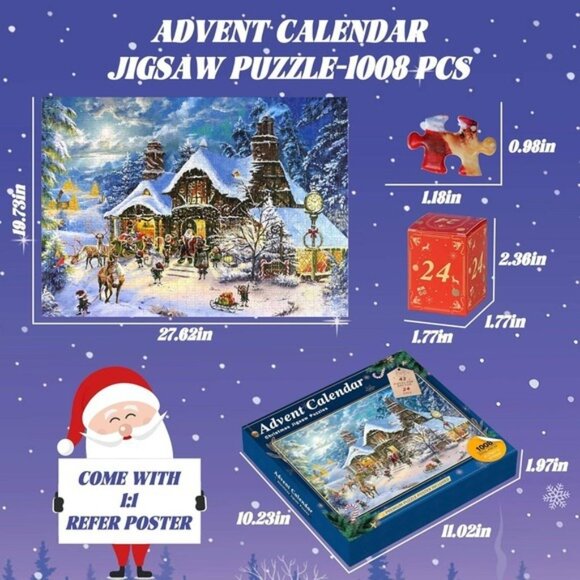 2025 Santa's Night Advent Calendar Puzzle - 1008 Pieces, Perfect for Kids & Home - Picture 3 of 7